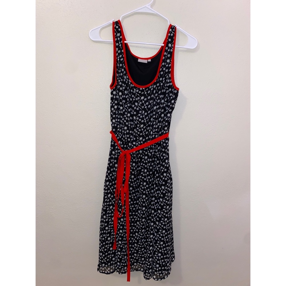 eShakti Star Print Scoop Neck Sleeveless Chiffon Midi Fit & Flare Dress Pockets